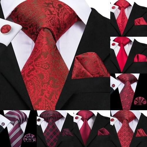 Hi-Tie Fashion Mens Red Tie 8.5cm Classic Mens Wedding Party Ties for Men 100% Silk Luxury Neck Tie Set Flroal Paisley Necktie