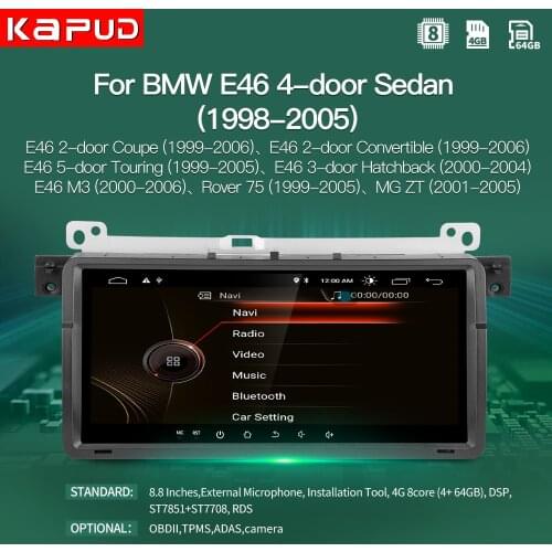 Kapud Android 10.0 Autoradio 8.8 Auto Speler Stereo Voor Bmw 3 Serie E46 Multimedia M3 318/320/325/330/335 1998-2005 Gps Navi