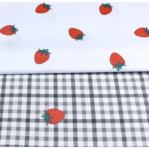 Strawberry Grey Plaid 100% Cotton Twill Fabric Cloth For Sewing Cushion Bed Sheet Quilting Fat Quarters Fabric For Baby&Child