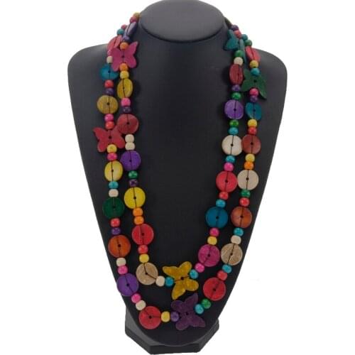 Beautiful Multicolor Wood Bead Butterfly Necklaces Sweater Pendant Necklace For Women Necklace Vintage Boho Ethnic Necklace