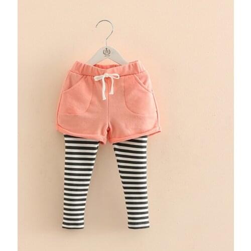 3-8 Y Baby Girl Leggings 2021 Spring New Girl Casual Striped Splicing Pants Fashion Cotton Fake Two Trousers For Girl Kids Pants