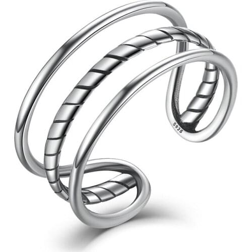 2017 New Trendy Minimalist Real 100% 925 Sterling Silver Simple Triple Cuff Band Open Adjustable Ring Women Jewelry