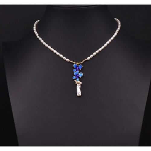 Original Natural Freshwater Pearl Necklace Cloisonne Pendant Choker Clavicle Chain Collar Bib Women Girls Gifts Handmade Jewelry