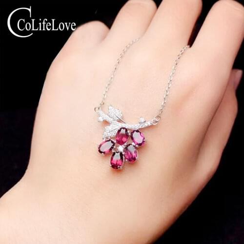 CoLife Jewelry fashion silver leaf pendant for party natural pyrope pendant for woman 925 silver garnet jewelry girl gift