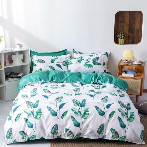 Nordic Bedding Set Leaf Printed Bed Linen Sheet Plaid Duvet Cover 240x220 Single Double Queen King Quilt Covers Sets Bedclothes