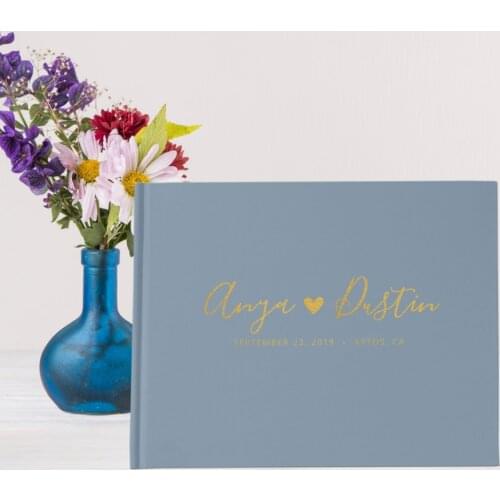 Dusty Blue Unique Wedding Guestbooks,baby shower photo album, bridal shower gift, Gold Foil Guest Book, Color Choices Available