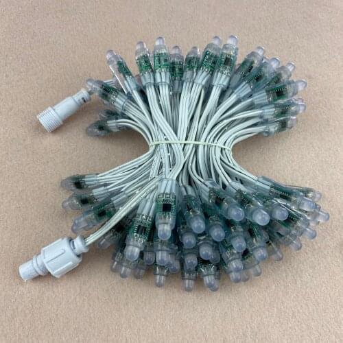 Resistor voltage drop/DC12V/100pcs/strand/bullet type/ RGB addressable 12mm WS2811 led pixel node,18AWG all WHITE wire,IP68
