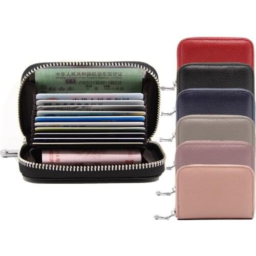 Man Leather Business Card Id Passport Holder Luxury Anti-RFID Anti-Theft Credit Card Bag for Woman Zipper Purse Small Wallet