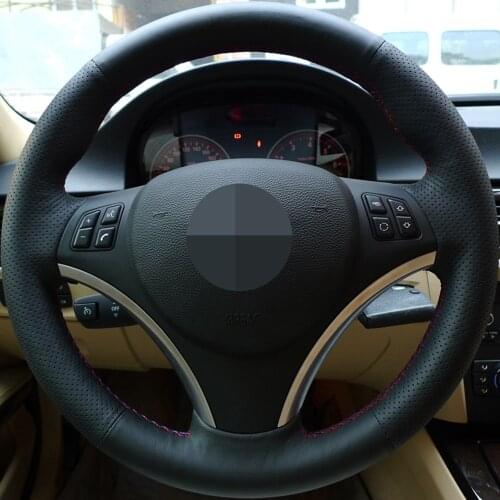 DIY Hand-stitched Black Genuine Leather Car Steering Wheel Cover For BMW M Sport 1 Series E87 E81 E82 E88 120i 130i 120d X1 E84