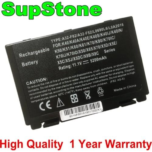 SupStone New A32-F82 laptop battery for Asus A32-F52 L0690L6 L0A2016 K40 K40A K40E K40S K40IJ K40IN K50 K51 K60 K70 K80 X50 X65