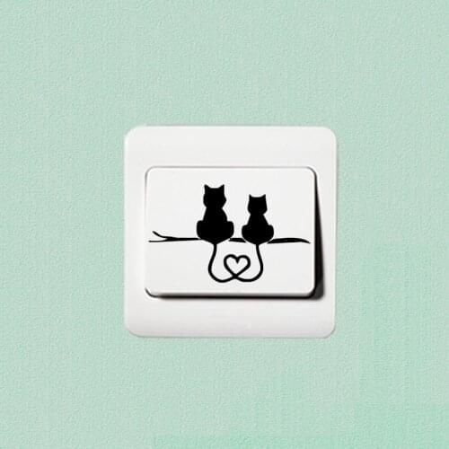 A Pair Of Love Cats Resting Together Personaliy Cartoon Switch Sticker Vinyl Decal 2SS0467