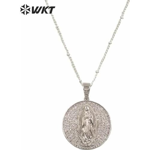 WT-MN967 Supper Hot sales religious virgin Mary Christian religious necklace women micropave CZ setting platinums necklace