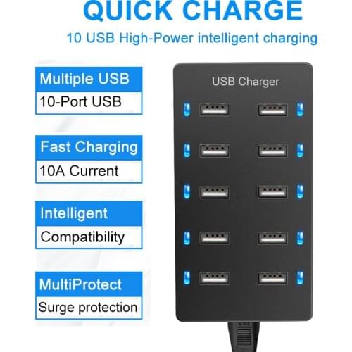 10 Port USB Charger HUB Multi USB Fast Charging Station Dock Mobile Phone Desktop Portable Wall Quick Charge Adapter EU UK Plug
