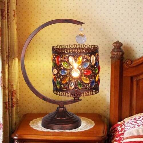 Iron bronze Table Lamps Bohemia southeast Mediterranean warm bedroom lamp Crystal Lamp Retro pastoral Continental BXY2