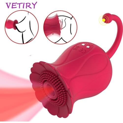 Rose Shape Vaginal Sucking Vibrator for Women Nipple Oral Sucker Clitoris Stimulation G-Spot Vibrator Erotic Sex Toys for Women