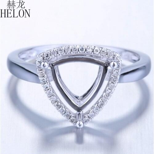 HELON Trillion Cut 8x8mm Sterling Silver 925 Engagement Wedding Diamonds Semi Mount Ring Setting Women Party Fine Jewelry Gift