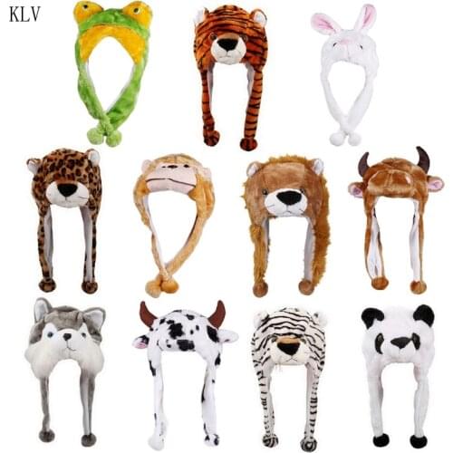 Adult Kids Winter Cute Plush Animal Character Beanie Hat with Pom Pom Ends Funny Stuffed Toy Earflap Cap Cosplay Costume
