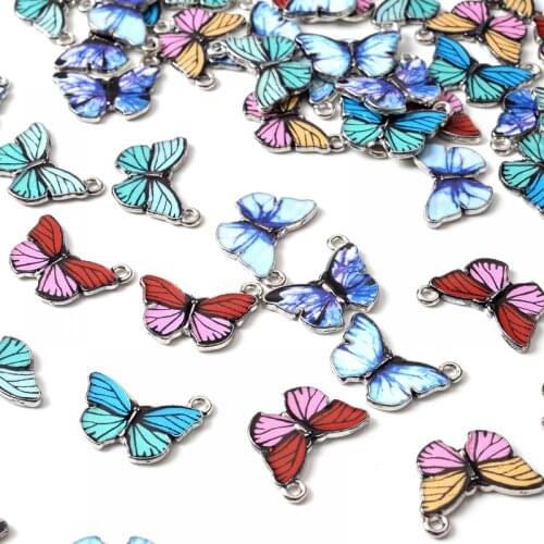10Pcs 15*21mm Colorful Butterfly Alloy Metal Drop Oil Pendant For DIY Jewelry Making Bracelet Necklace Accessories
