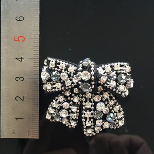 1023-28 bowknot handmade applique rhinestones bead embroidered trim badge fringe DIY sew patch bridal applique