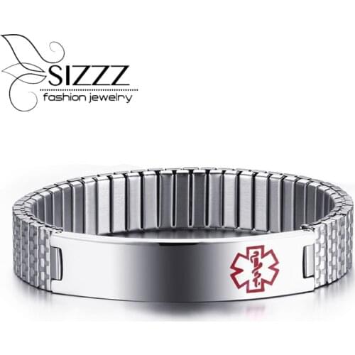 2016 New Medical Bracelet For Men / Women Stainless Steel ID Bracelets & Bangles Elasticity Adjustable Chain