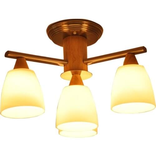 2017 European craft glass and rubber wood products professional art wood multi-head lamp China Post free mail home ceiling lamp