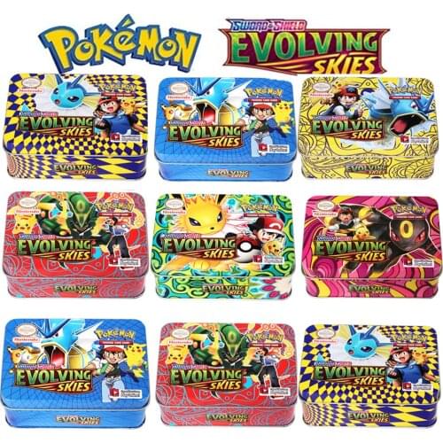 42pcs/set Cards Pokemon Iron Metal Box TAKARA TOMY Toys Battle Styles Game Chilling Reign Cartoon for Kids Christmas Gifts