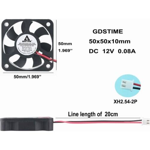 5 pcs Gdstime DC 12V 2 Wire 50x50x10mm Inverter Power Machine Equipment Cooling Fan 50mm x 10mm 5cm XH2.54 2Pin