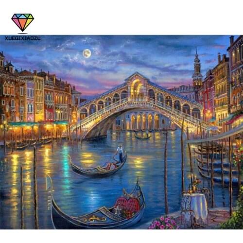Diamond Embroidery Town Night View Landscape Seaside City DIY Crystal Full Diamond Round 5D Diamond Painting Cross Stitch Kit
