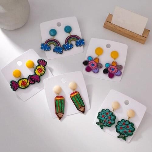 AOMU 2021 INS New Bohemia Colorful Acrylic Flower Candy Rainbow Shape Dangle Drop Earrings for Women Jewelry Gifts Accessories