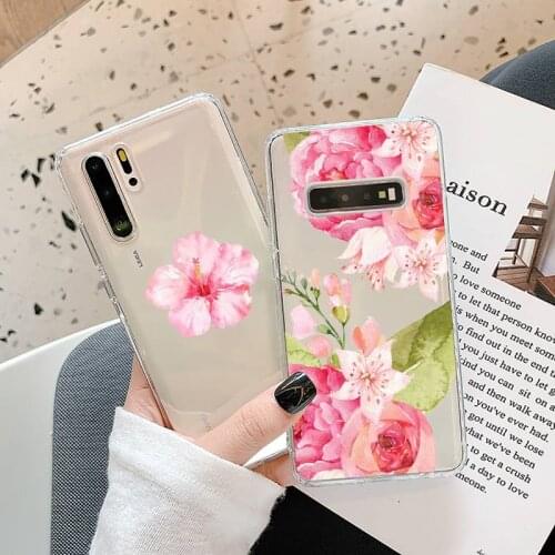 Flowers Phone Case Transparent for Samsung A71 S9 10 20 HUAWEI p30 40 honor 10i 8x xiaomi note 8 Pro 10t 11
