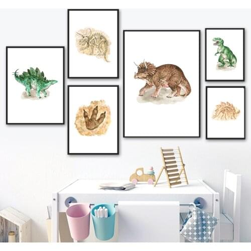 Nursery Wall Art Canvas Painting Cartoon Dinosaur Jurassic Animal Nordic Poster And Prints Wall Pictures Kids Kawaii Room Decor