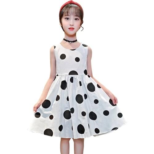 Kids Dresses For Girls Dot Pattern Dress For Girls Sleeveless Children Summer Dress Bow Costume For Girls 6 8 10 12 14