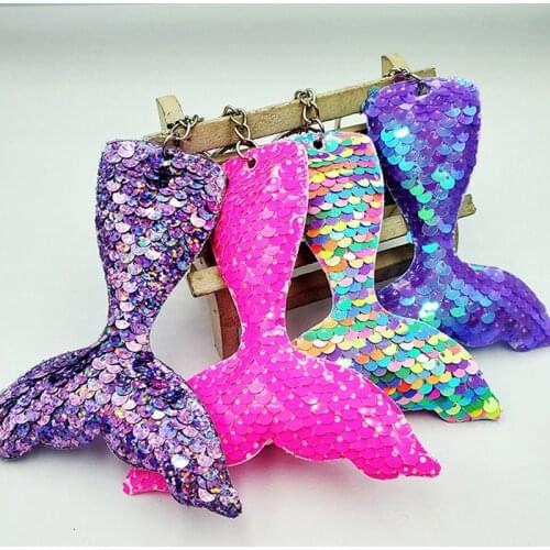 3Pcs Mermaid Tail Kids Keychain Sequins Keyring Decorative Pendants for Women Bags Car Key Phone Accessories Wedding Party Gifts