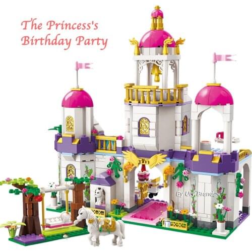 Girls 587pcs Qman 2610 Princess Leahs Birthday Party Castle Set Horse Dolls Swing DIY Building Blocks Toys Creative Gifts