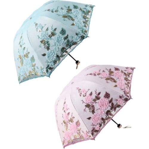 Hot YO-Folding Flower Umbrella Women Three Folding Customized Umbrella Lace Parasol Decoration Umbrella