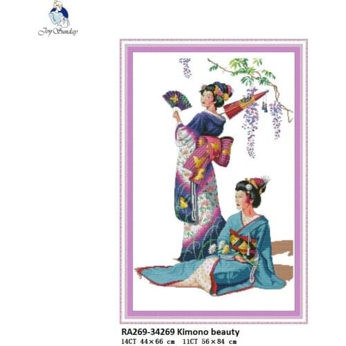 Kimono Beauty Embroidery Counted Printed On Canvas DMC 14CT and 11CT DIY Chinese Cross Stitch Crafts Needlework Sets Wholesale