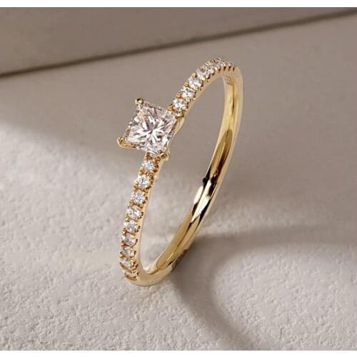 Ring 2021 New Small Square Simple Gold Colour Gems Zircon Prong Solid 925 Sterling Silver Womens Wedding Engagement Jewelry