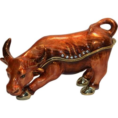 Cow animal bejeweled trinket jewelry box animal figurine statue metal vintage home decoration jewelry organizer keepsake box