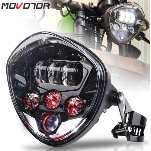 MOVOTOR Motorcycle Headlight with Bracket Clamp White DRL Hi/Low Beam for Universal Motorcycles Harley-Suzuki-Yamaha-Kawasaki