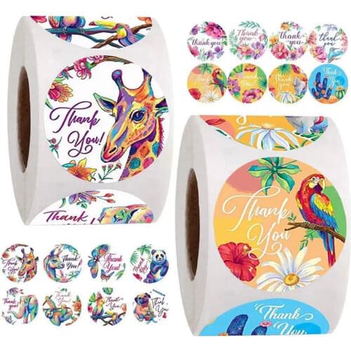 Cartoon Thank You Sticker Paper Labels Round Reward Scrapbooking Stickers Party Holiday Decor Cute Animal Packaging Seal Sticker