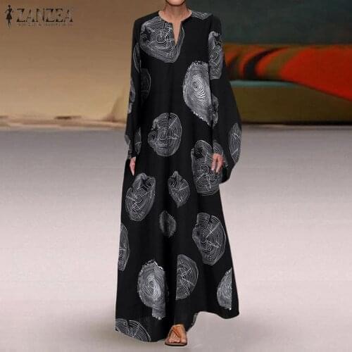 Autumn V Neck Long Sleeve Sundress ZANZEA Women Vintage Printed Holiday Maxi Vestidos Robe Femme Casual Loose Dress Oversized