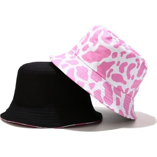 Women Summer Men Fashion Reversible Black White Cow Pattern Bucket New Hats Fisherman Caps