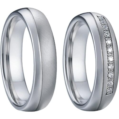 Top Quality Handmade Alliances Marriage cz couple wedding rings set for men and women stainless steel white gold color