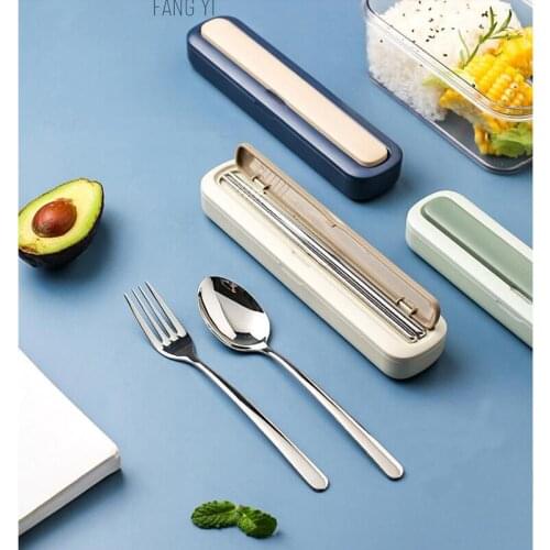 Portable Travel Tableware Set 304 Stainless Steel Dinnerware With Box Kitchen Fork Spoon Dinner Set For Kid School Cutlery