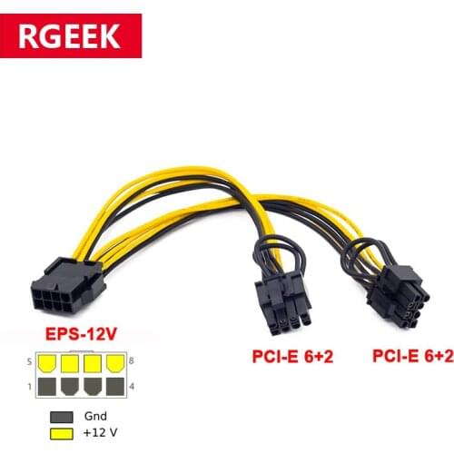 5PCS RGEEK EPS CPU 12V 8 Pin to Dual 8 (6+2) Pin VGA Graphic Video Card GPU Adapter Power Supply Splitter Cable 20cm