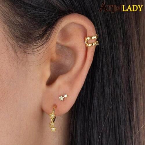 925 sterling silver delicate minimal jewelry star charm geometric circle earring elelgance lovely fashion charming jewelry