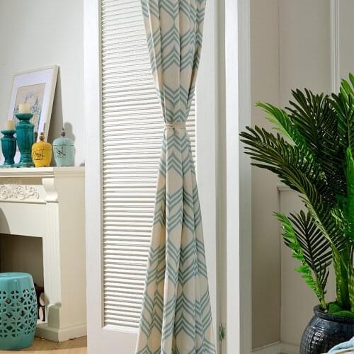 Modern Simple European Curtain Cotton Blue Wave Pattern Printing High Shading Curtain for Living Room Bedroom