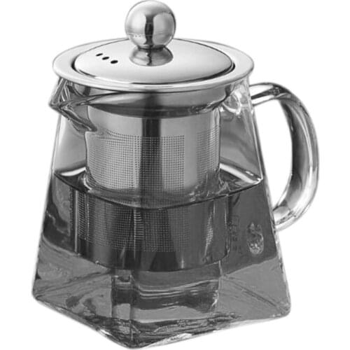 750ML Heat Resistant Glass Teapot Thickened with Stainless Steel Infuser Tea Pot Clear Square Kettle KungFu Tea Set