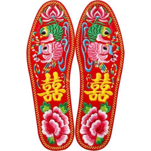 Embroidered Shoes pad red Sock Peds Liners Chinese 2 pari Women