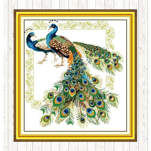 Lucky Peacocks Needlework Embroidery Patterns 14ct 11ct Count Print Canvas DIY Crafts Cross Stitch Package Embroidery Kits